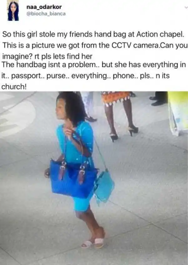 See How A Lady Stole A Hand Bag Inside A Church And Was Caught On CCTV